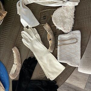 Elegant White Evening Gloves and Accessories Set